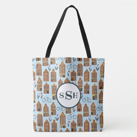 Kleine Amsterdam Houses Canvas tas MONOGRAMMED (Voorkant)