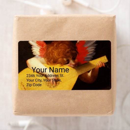 KLEINE ANGEL SPEELT LUTE Muziek die Cherub maakt Etiket (Insitu)