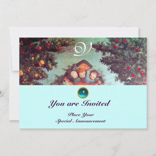 KLEINE ANGELS MONOGRAM helder antiek blauw rood Kaart (Voorkant)