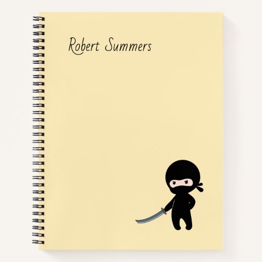 Kleine Angry Ninja Aangepaste naam op geel Notitieboek (Voorkant)