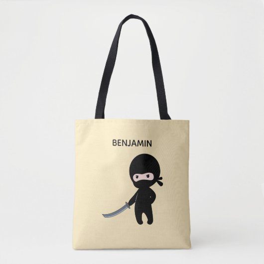Kleine Angry Ninja Aangepaste naam op geel Tote Bag (Voorkant)