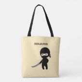 Kleine Angry Ninja Aangepaste naam op geel Tote Bag (Achterkant)