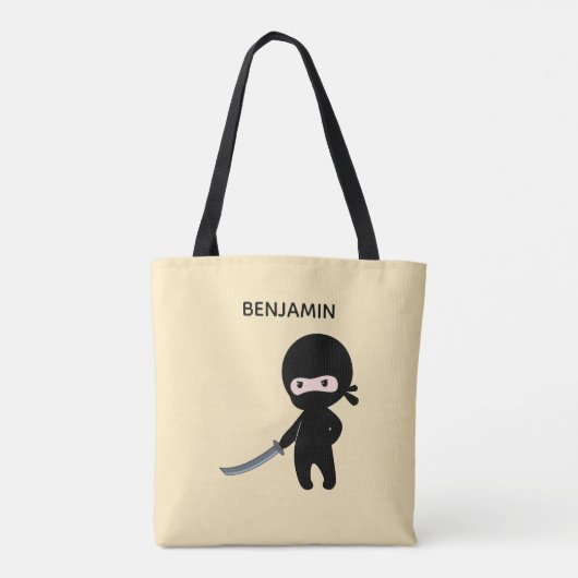 Kleine Angry Ninja Aangepaste naam op geel Tote Bag (Achterkant)