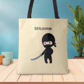 Kleine Angry Ninja Aangepaste naam op geel Tote Bag