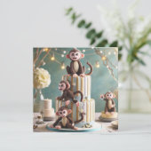 KLEINE APEN OP EEN VERJAARDAGSTAART KAART (Staand voorkant)