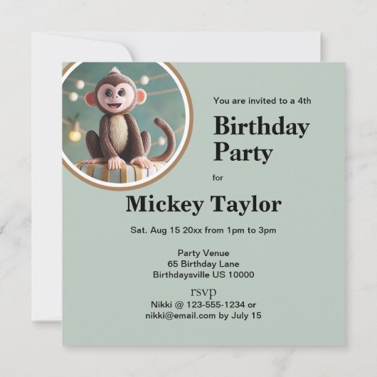 KLEINE APEN OP EEN VERJAARDAGSTAART KAART (Achterkant)