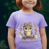 Kleine Aqua en Gouden Uil Gelukkig Pasen T-shirt