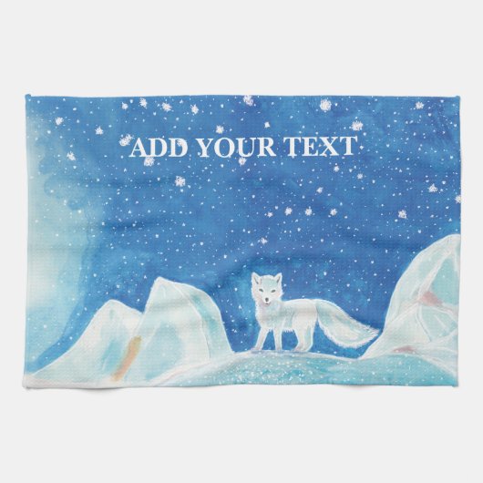 Kleine Arctic Fox Illustratie Gepersonaliseerd Theedoek (Horizontaal)