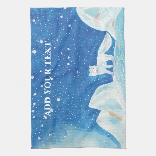 Kleine Arctic Fox Illustratie Gepersonaliseerd Theedoek (Verticaal)