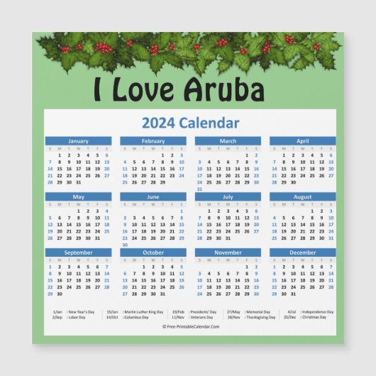Kleine Aruba 2024 Jaarlijkse Magnetische Kalender (Voorkant)