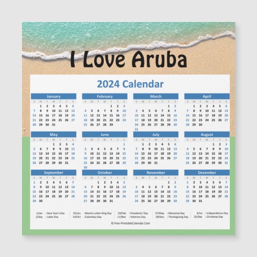 Kleine Aruba 2024 Jaarlijkse Magnetische Kalender (Voorkant)