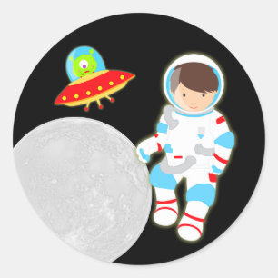 Kleine astronaut in de buitenruimte ronde sticker
