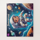 Kleine Astronaut Jongen in Zonnestelsel Gepersonal Legpuzzel (Verticaal)