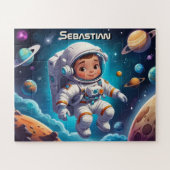 Kleine Astronaut Jongen in Zonnestelsel Gepersonal Legpuzzel (Horizontaal)