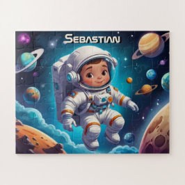 Kleine Astronaut Jongen in Zonnestelsel Gepersonal Legpuzzel