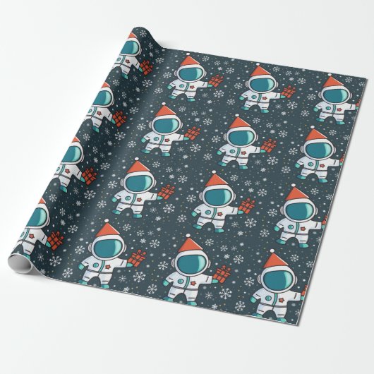 Kleine Astronaut met Kerst Pet Cadeaupapier (Uitgerold)