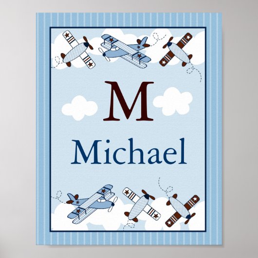 Kleine Aviator Vliegtuig Muurkunst Naam Print (Voorkant)