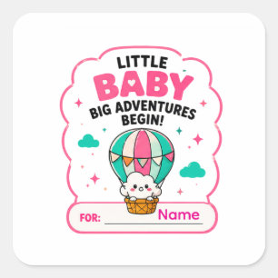 🎈 Kleine Baby Avontuur Begin Naam Baby Shower 🎈 Vierkante Sticker