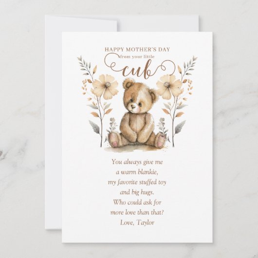 Kleine Baby Beer welp eerste Moederdag Kaart (Voorkant)