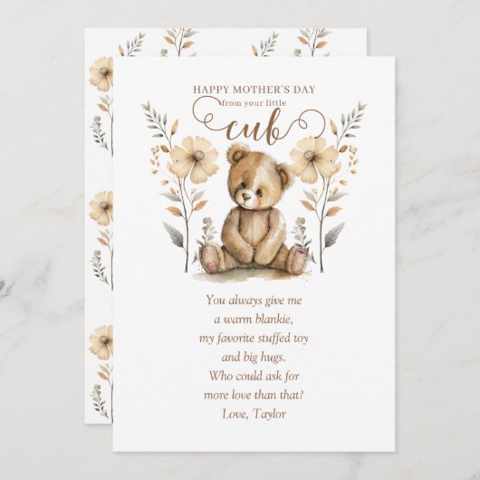 Kleine Baby Beer welp eerste Moederdag Kaart (Voorkant / Achterkant)