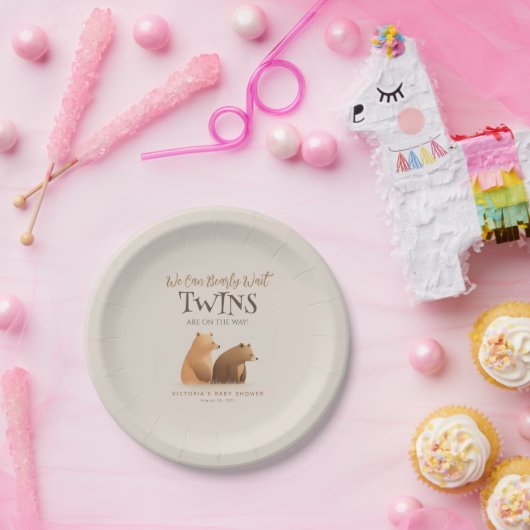 Kleine Baby Beren Twins Brown Baby shower Papieren Bordje (Feest)