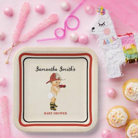 Kleine Baby brandweerman Baby shower Rood Papieren Bordje (Feest)