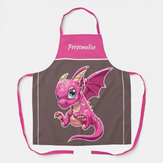 Kleine Baby Dragon Paarse roze Cartoon Kinderen Schort (Voorkant)