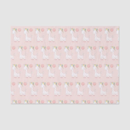 Kleine Baby Giraffe met roze bloemenkroon patroon Tissuepapier (Voorkant)