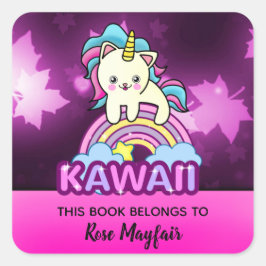 Kleine Baby Kat Unicorn met Twinkle Autumn Vierkante Sticker