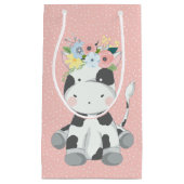 Kleine Baby Koe kalf met bloemenkroon pastel roze Klein Cadeauzakje (Voorkant)