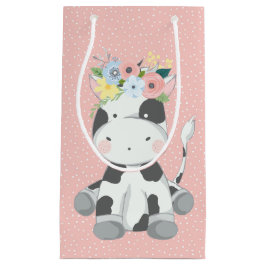 Kleine Baby Koe kalf met bloemenkroon pastel roze Klein Cadeauzakje