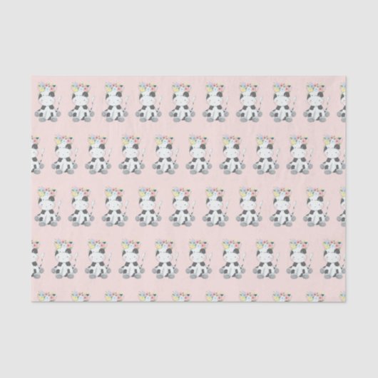 Kleine Baby Koe kalf met bloemkroonpatroon Tissuepapier (Voorkant)