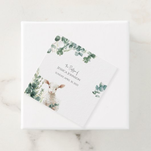 Kleine Baby Lamb en Eucalyptus doop Bedankjes Labels (In situ)