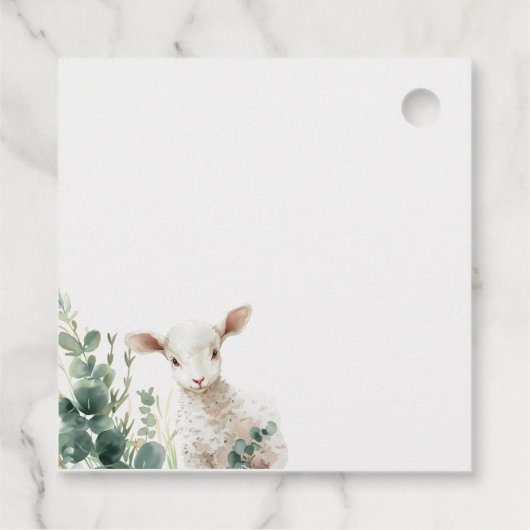 Kleine Baby Lamb en Eucalyptus doop Bedankjes Labels (Achterkant)