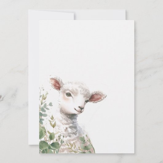 Kleine Baby Lamb en Eucalyptus doop Bedankkaart (Achterkant)