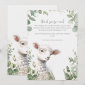 Kleine Baby Lamb en Eucalyptus doop Bedankkaart (Voorkant / Achterkant)