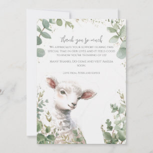 Kleine Baby Lamb en Eucalyptus doop Bedankkaart