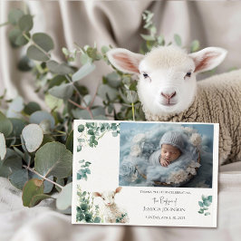 Kleine Baby Lamb en Eucalyptus doop Bedankkaart