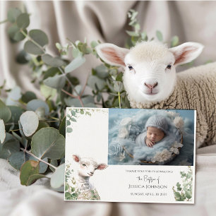 Kleine Baby Lamb en Eucalyptus doop Bedankkaart