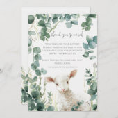 Kleine Baby Lamb en Eucalyptus doop Bedankkaart (Voorkant / Achterkant)