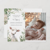 Kleine Baby Lamb en Eucalyptus doop Bedankkaart (Voorkant / Achterkant)