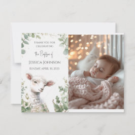 Kleine Baby Lamb en Eucalyptus doop Bedankkaart