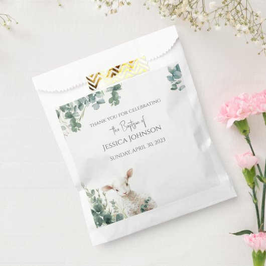 Kleine Baby Lamb en Eucalyptus doop Bedankzakje (Gezegeld)