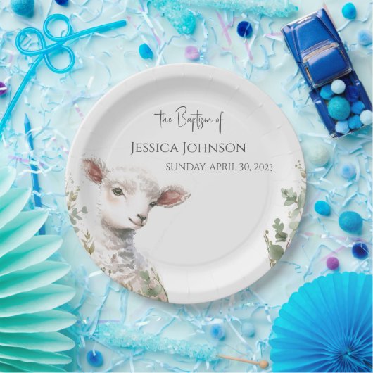 Kleine Baby Lamb en Eucalyptus doop Papieren Bordje (Feest)