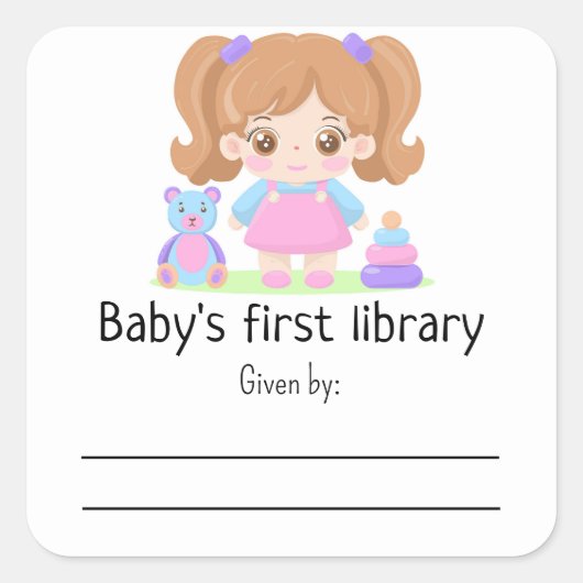 Kleine baby meisje - Baby's eerste bibliotheek Vierkante Sticker (Voorkant)