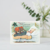 Kleine baby met olifant-speelgoed, oogstjaar kerst briefkaart (Staand voorkant)