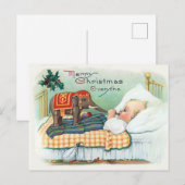 Kleine baby met olifant-speelgoed, oogstjaar kerst briefkaart (Voorkant / Achterkant)