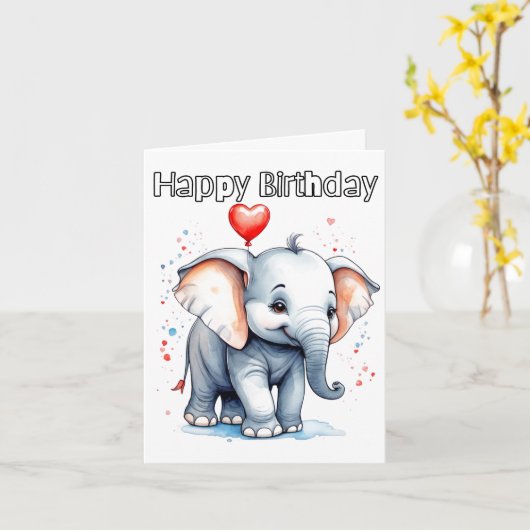 Kleine Baby olifant Happy Birthday Kaart (Gele Bloem)