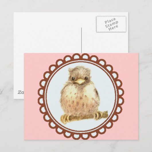 Kleine Baby Robin in Roze Briefkaart (Voorkant / Achterkant)