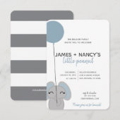 kleine BABY SHOWER blauwe olifant Kaart (Voorkant / Achterkant)